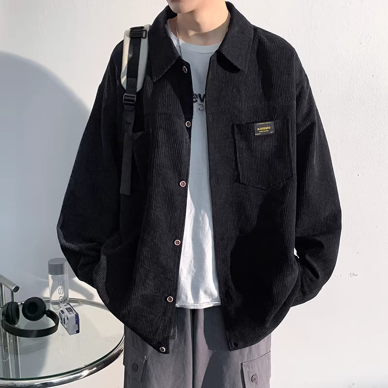 灯芯绒长袖衬衫外套男夏季高街美式休闲翻领衬衫潮牌百搭工装夹克