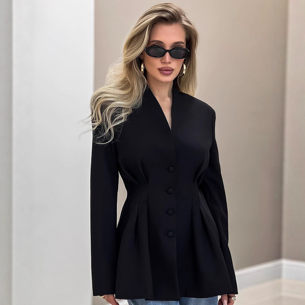 欧美休闲收腰西装外套女高级感2026秋季跨境职场通勤修身女式西服