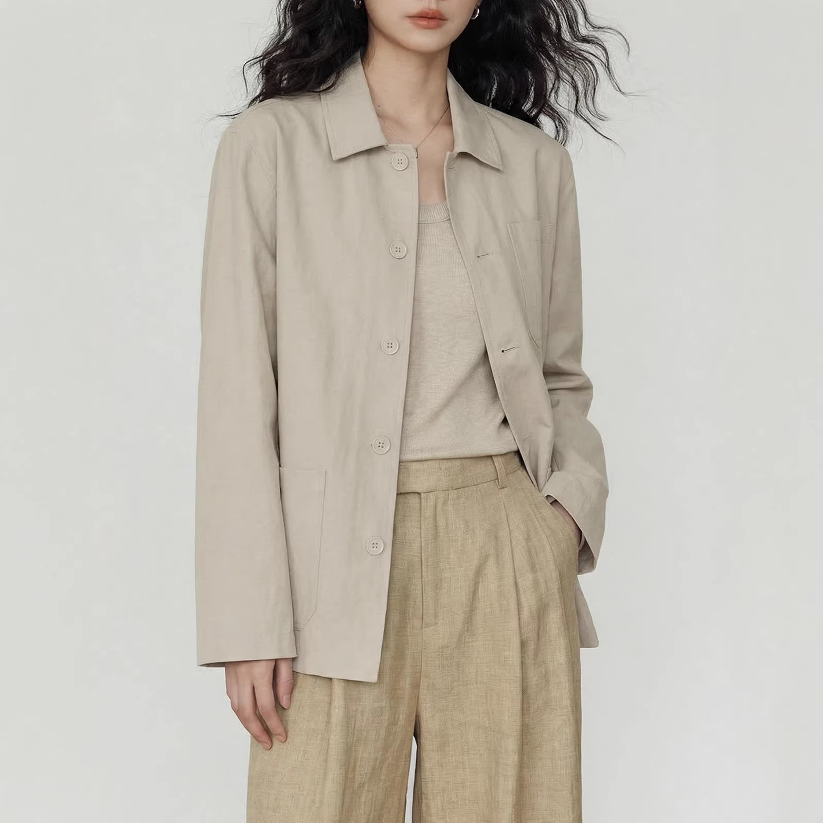 韩系工装纯棉夹克外套2026春季新款女装高级感宽松复古休闲上衣